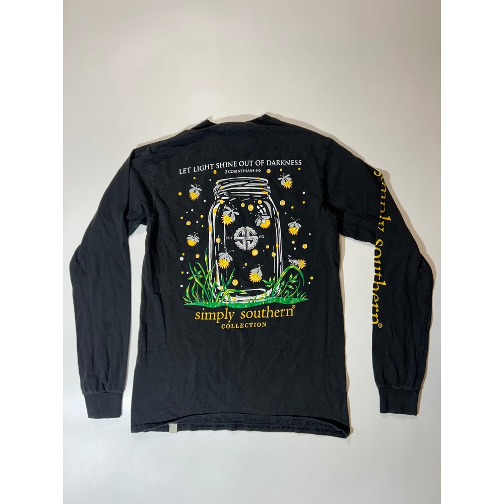 Simply Southern Long Sleeve T-Shirt Small Black Excellent Firefly Mason Jar Tee - Picture 2 of 6